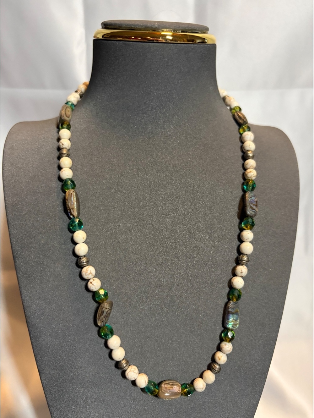 White and Green Beaded Necklace